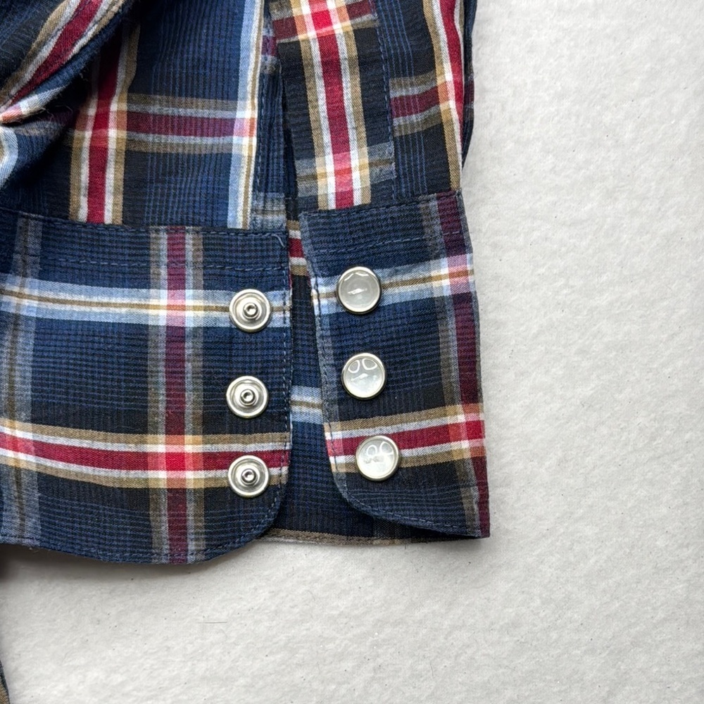 Casual Button Down Shirt Blue Red plaid pearl snaps buttons size XL long sleeve - Picture 7 of 7